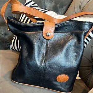 Palio Black and Tan Leather Tote Bag Italian Leather